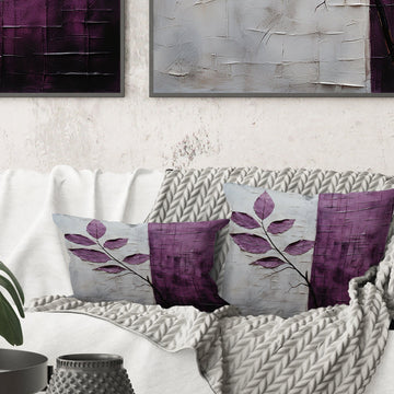 Purple Leaves Plum Precision - Leaves Throw Pillow